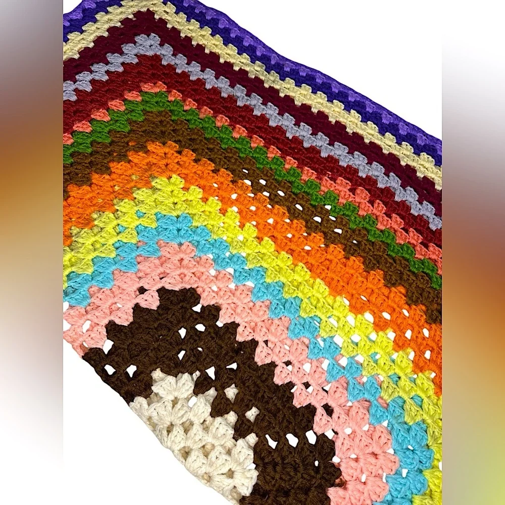 Handmade Crochet Afghan Throw Blanket - Vibrant Multicolored - 54 x 54 inches